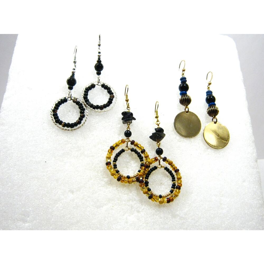 Set of Handcrafted Glass BOHO style Glass Beaded Drop Hoop Earrings 2.5in - Picture 8 of 8